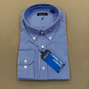 Nautica Wrinkle Free Stretch Performance Dress Shirt Indigo Gingham XXL/18 NWT